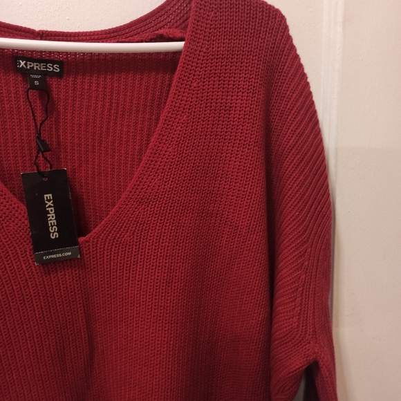 Express Sweater new Womens sz S Red Pullover Oversized Scoop Neck Short Sleeves - Picture 3 of 16